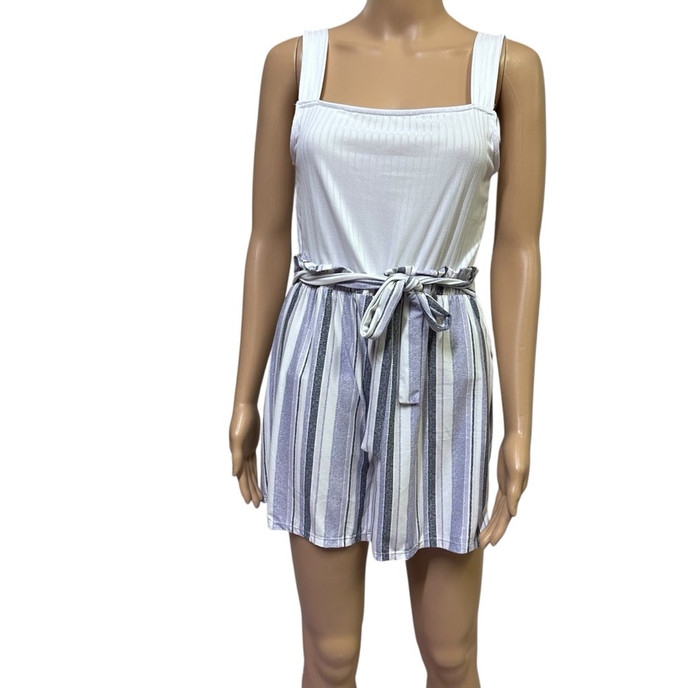 Ultra Flirt Purple and White Striped Sleeveless Shorts Romper Womens Large